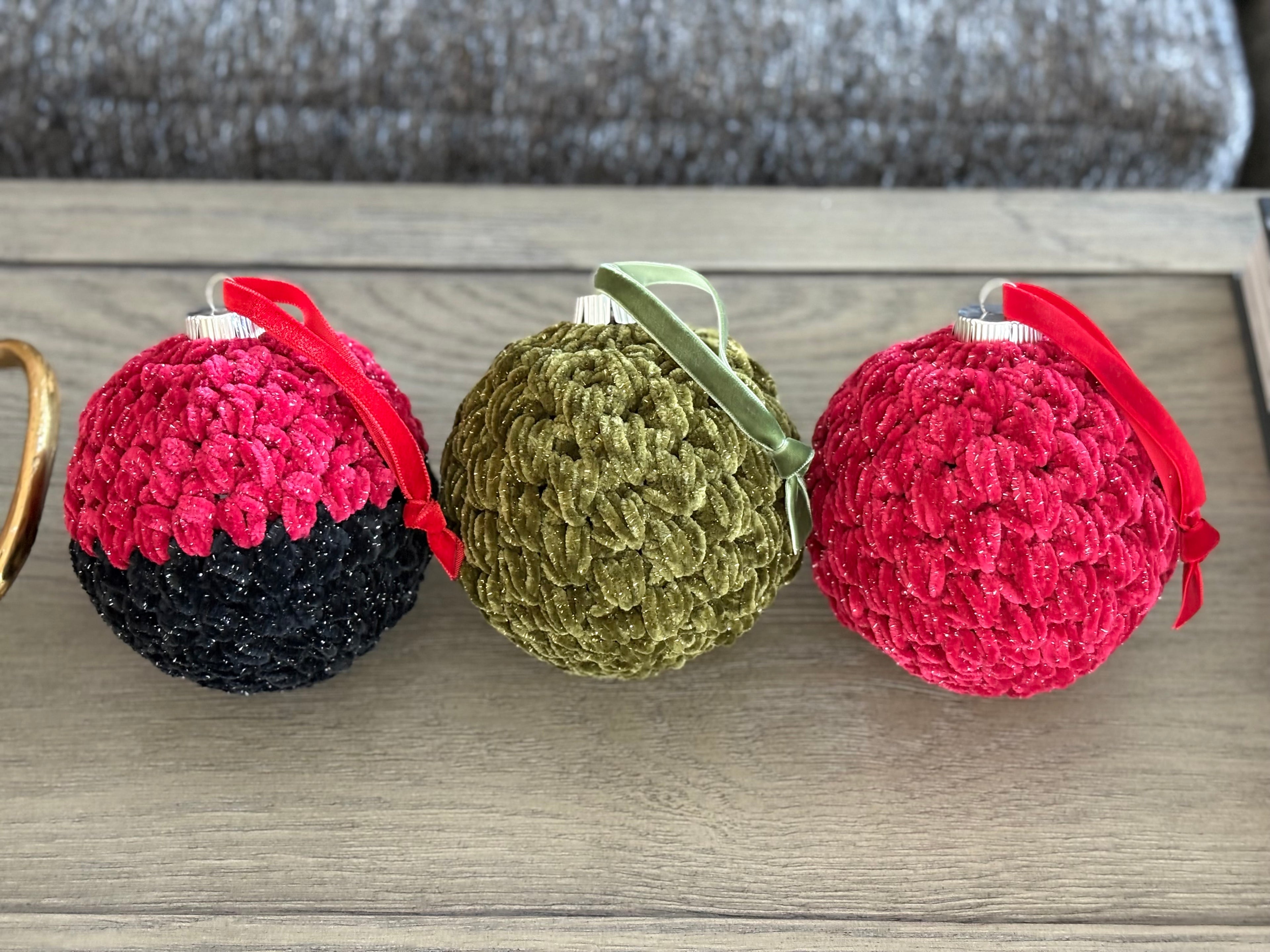 Crochet Velvet Christmas Ornaments 5”