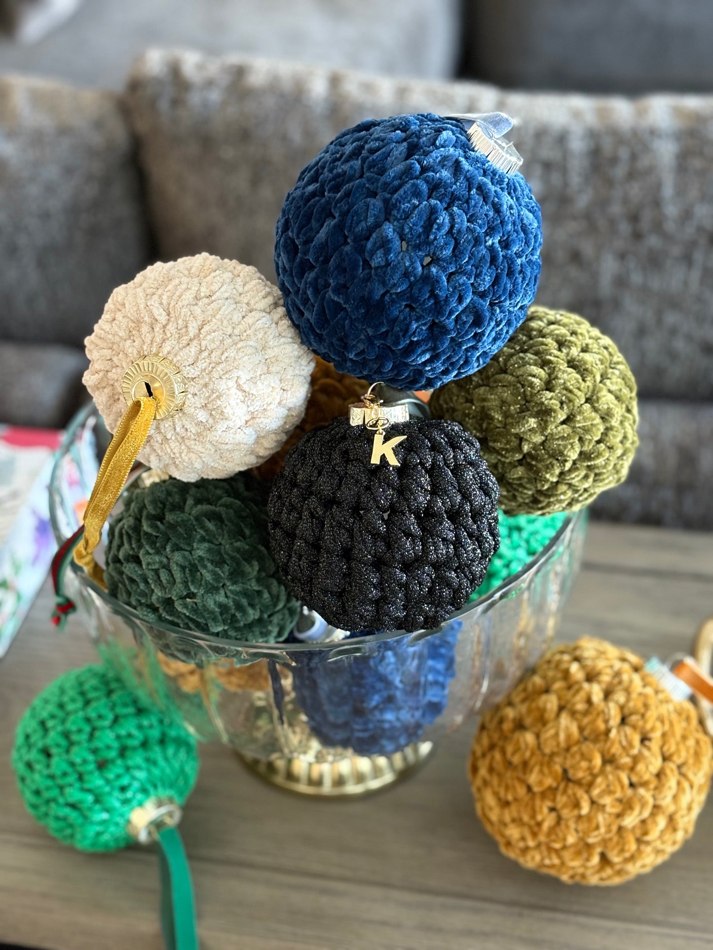 Crochet Velvet Christmas Ornaments 4”