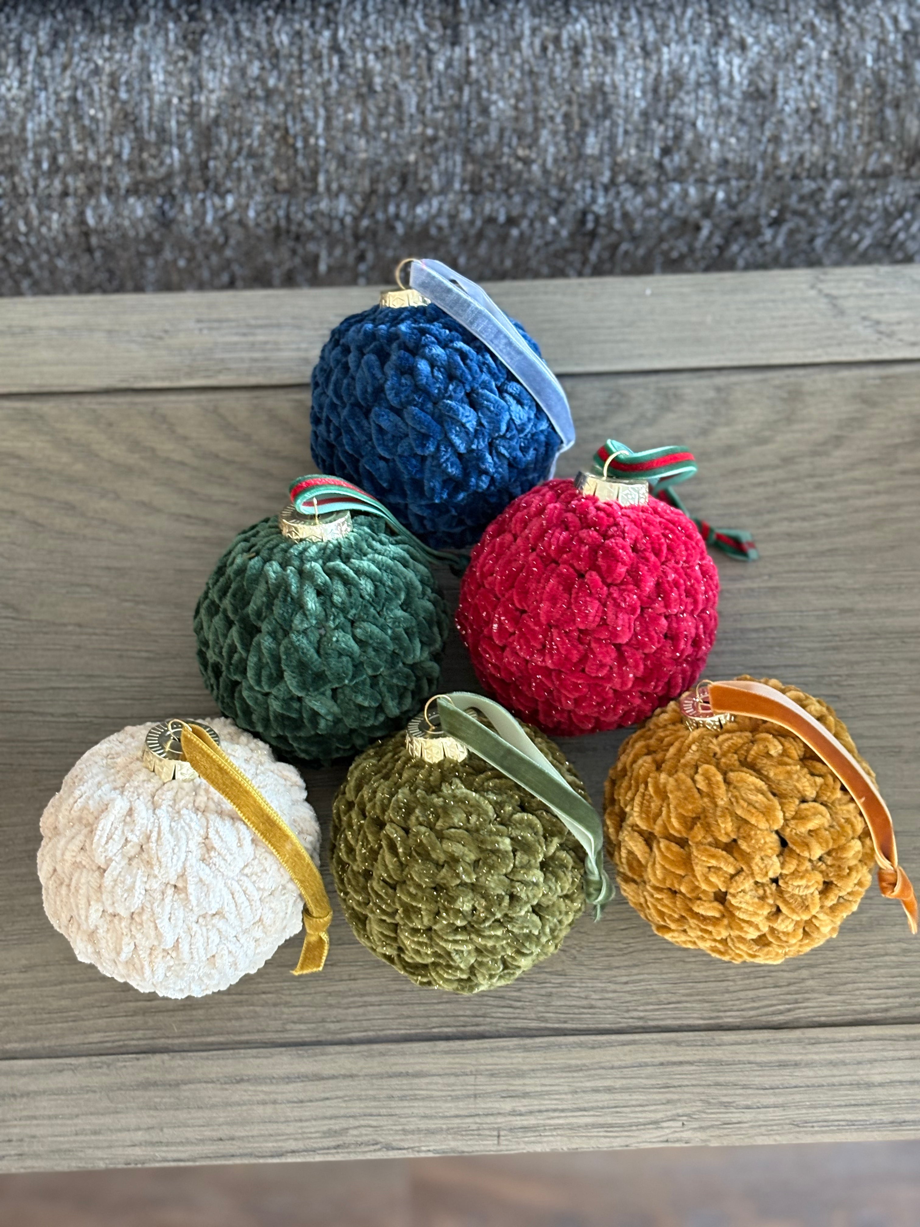 Crochet Velvet Christmas Ornaments 4”